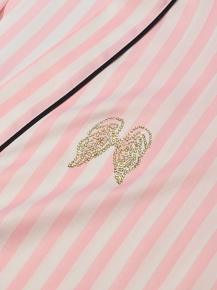 Victoria's Secret, Victoria's Secret Signature Satin Short Piped Robe, Pretty Blossom Iconic Stripes, detail, 3 of 4