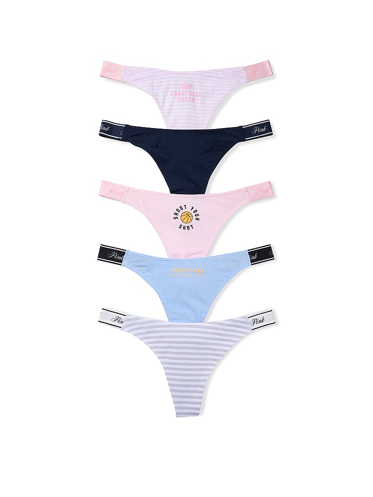 PINK 5-Pack Logo Cotton High-Leg Thong Panties, March Madness Pack, offModelFront, 1 of 1