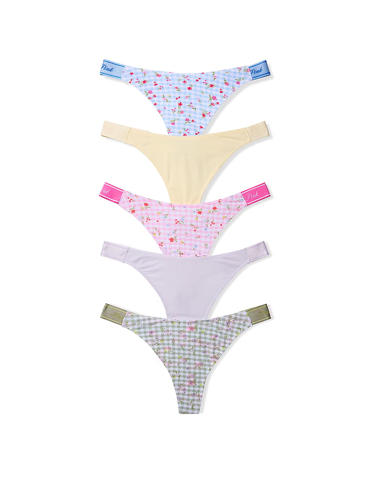5-Pack Logo Cotton High-Leg Thong Panties