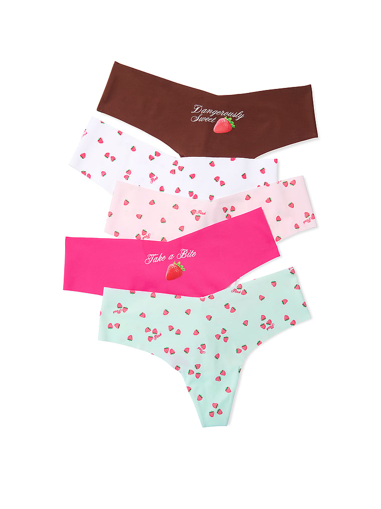 PINK 5-Pack No-Show Thong Panties, Berry Pack, detail, 2 of 2