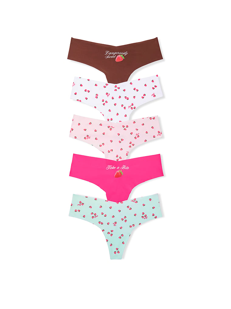 PINK 5-Pack No-Show Thong Panties, Berry Pack, offModelFront, 1 of 2