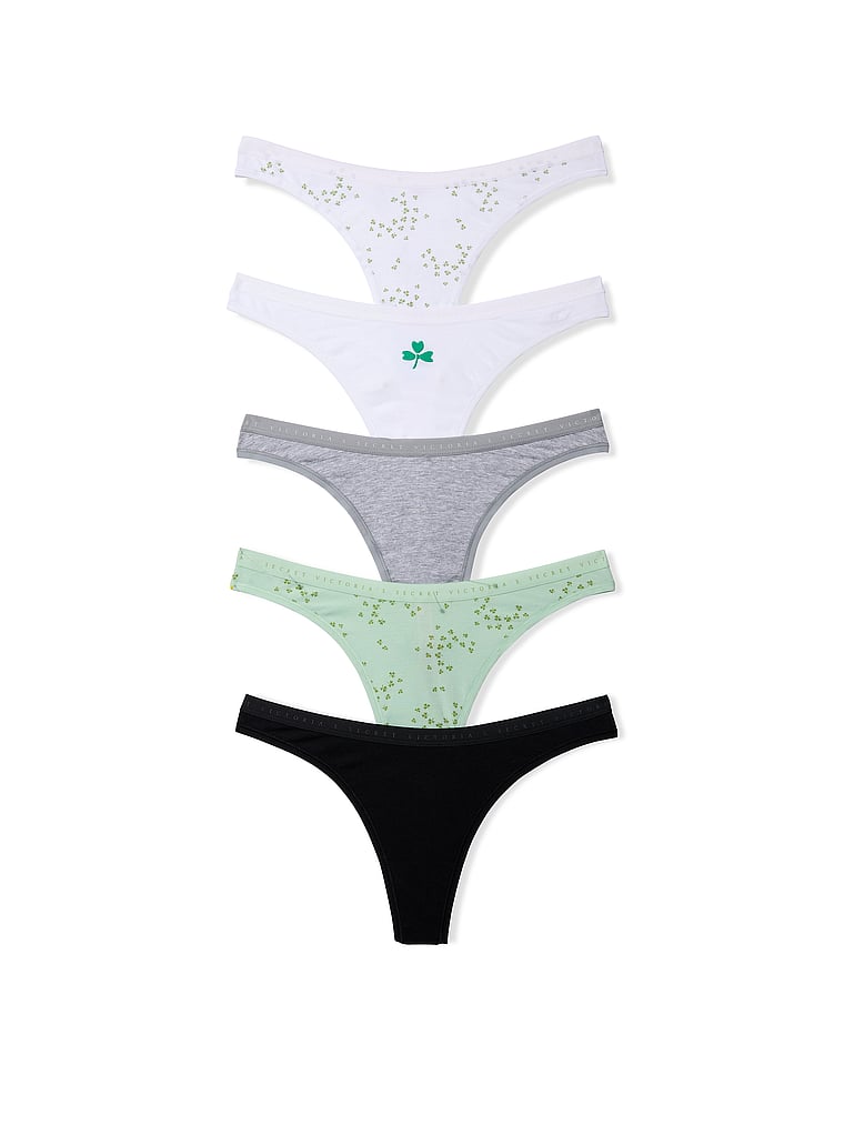 Victoria's Secret, Victoria's Secret 5-Pack Stretch Cotton High-Leg Scoop Thong Panties, Multi, offModelFront, 1 of 1