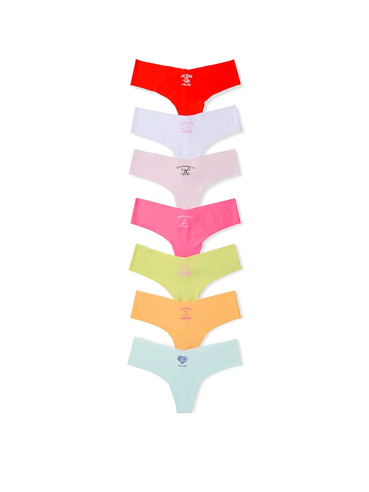 PINK 5-Pack No-Show Thong Panties, Days of the Week Pack, offModelFront, 1 of 1