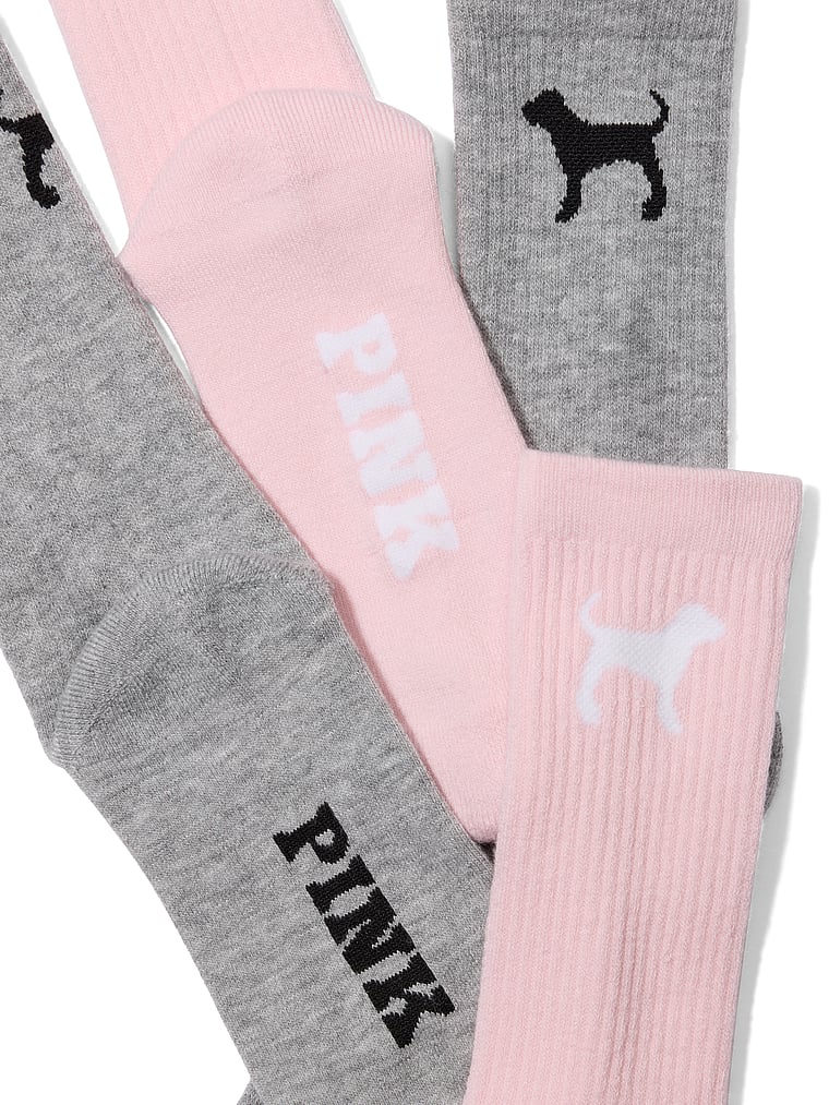PINK 2-Pack Crew Socks, Medium Heather Grey/Dollhouse Dog, offModelBack, 2 of 2