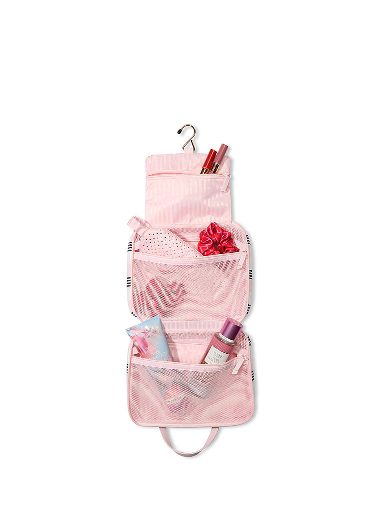 Victoria's Secret, Victoria's Secret Travel Hanging Toiletry Bag, Pink And Black Stripe, onModelBack, 2 of 3