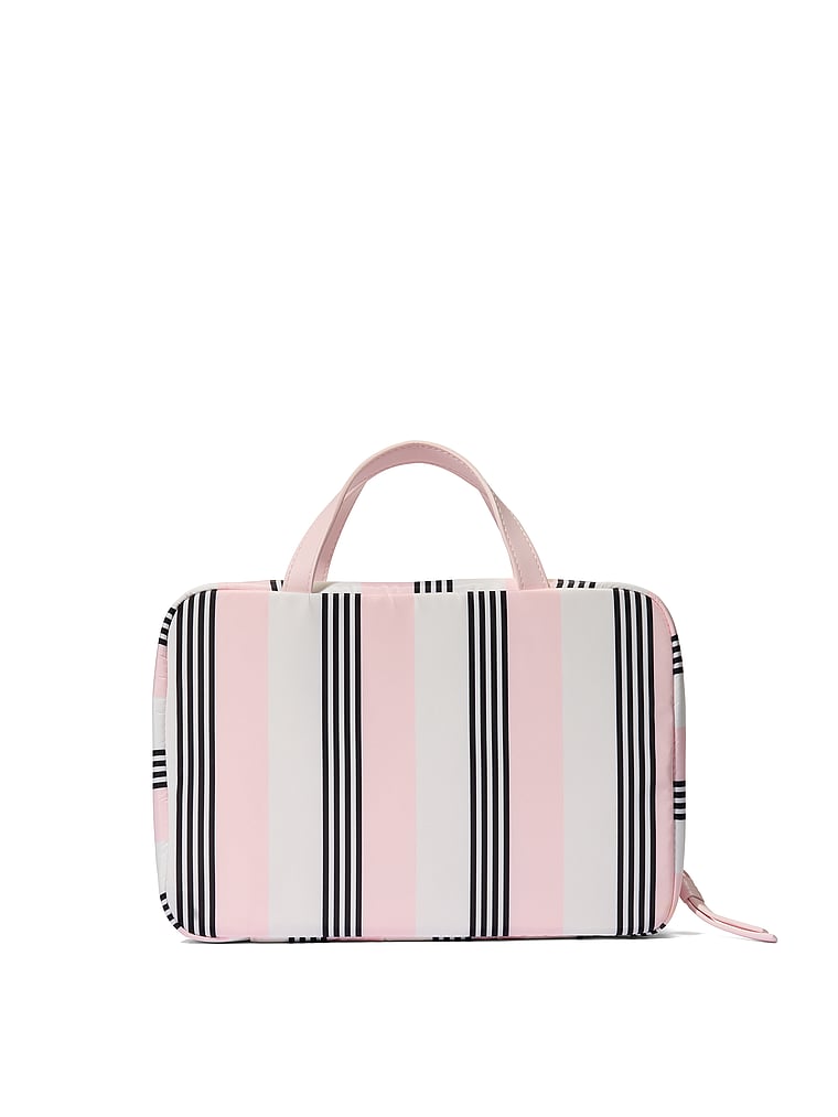 Victoria's Secret, Victoria's Secret Travel Hanging Toiletry Bag, Pink And Black Stripe, onModelSide, 3 of 3
