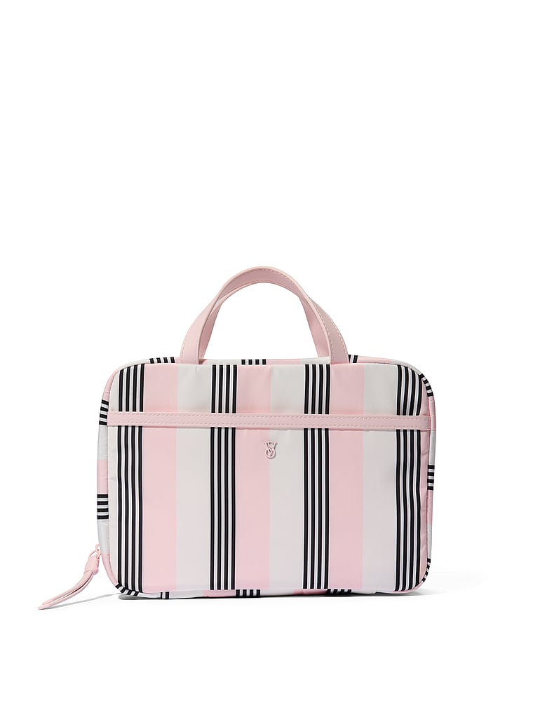 Victoria's Secret, Victoria's Secret Travel Hanging Toiletry Bag, Pink And Black Stripe, onModelFront, 1 of 3