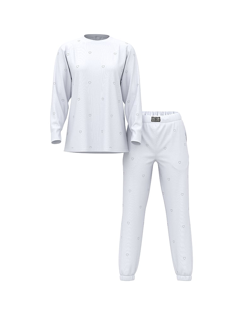 Victoria's Secret, Victoria's Secret 100% Cotton Shine Long Pajama Set, Vs White W Bling Hearts, offModelFront, 4 of 5