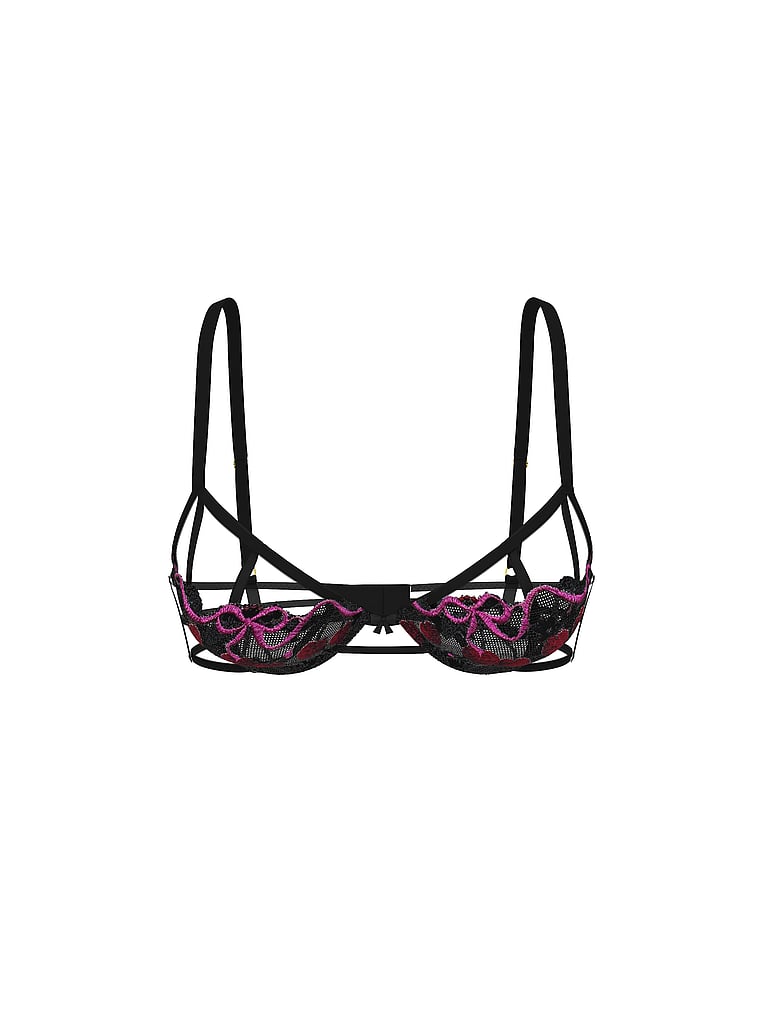 Cherry Pop Embroidery Unlined Peekaboo Demi Bra