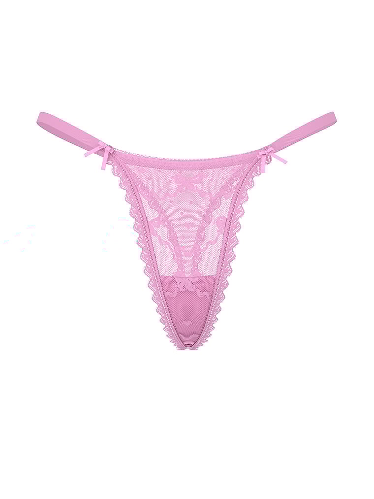 Victoria's Secret, The Lacie Bow Lace Mesh String Thong Panty, offModelFront, 3 of 3