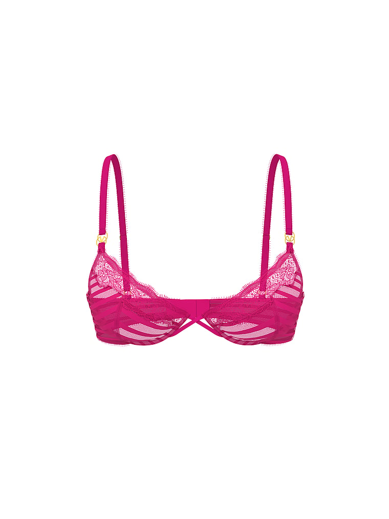 Victoria's Secret, Victoria's Secret Tease Unlined Sheer Stripe Demi Bra, Enchanted Pink, offModelFront, 2 of 4