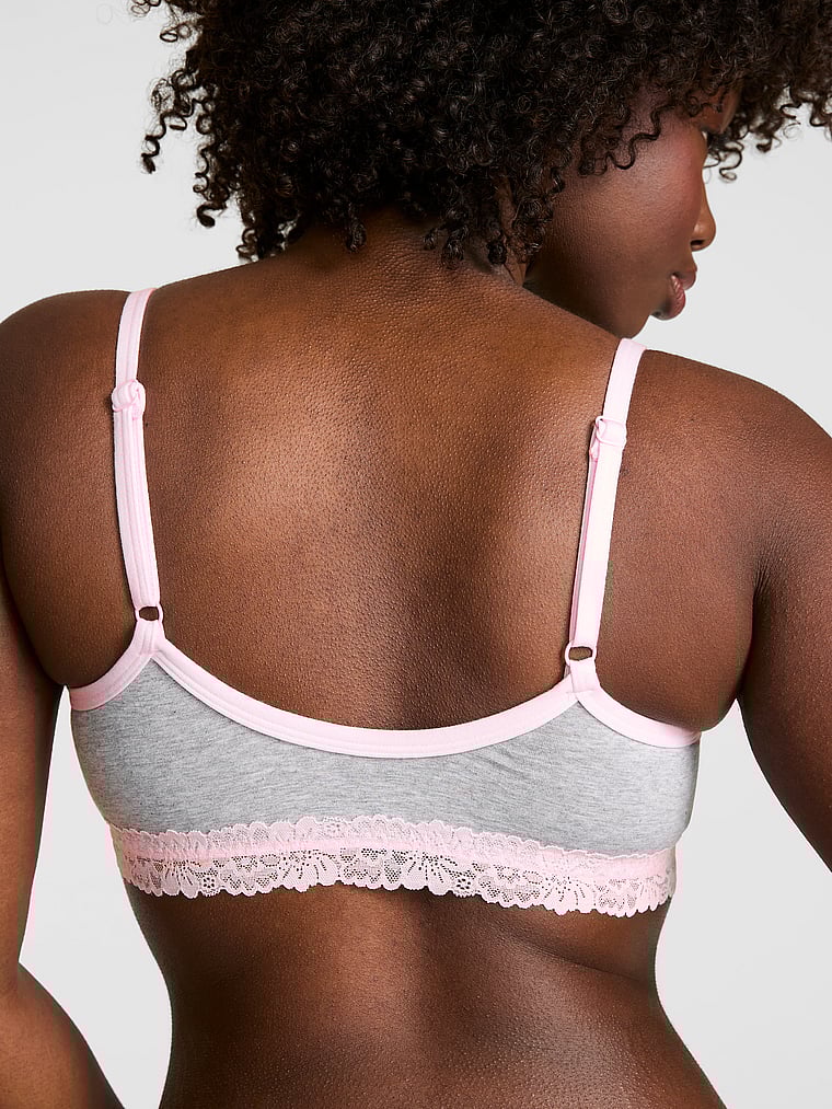 PINK Cotton Lace-Trim Scoop Bralette, Medium Heather Grey Spring, onModelBack, 2 of 5 Fanta is 5'11" or 180cm and wears 34D or Medium