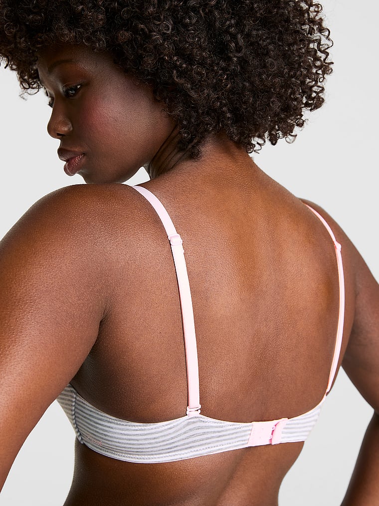 PINK Wear Everywhere Wear Everywhere Lightly Lined Wireless Bra, Meadium Heather Grey Stripe, onModelBack, 2 of 3 Fanta is 5'11" and wears 34D or Medium
