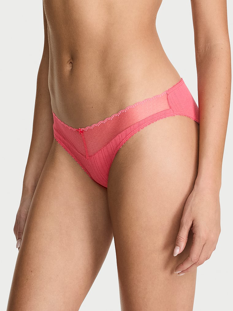 Victoria's Secret, Victoria's Secret Stretch Pointelle Bikini Panty, Poppy, onModelFront, 1 of 2 Kennidy is 5'11" and wears Small