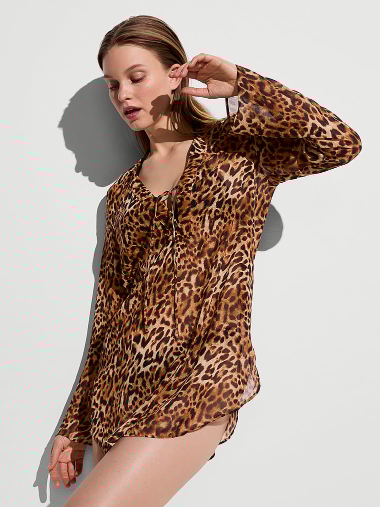 Beachwear Sheer Crinkle Tunic Dress