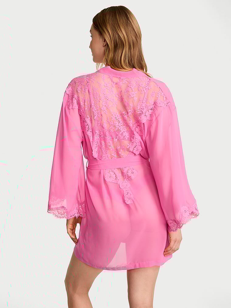 Victoria's Secret, Dream Angels Chiffon & Lace Short Robe, Rose Garden, onModelBack, 2 of 4 Lotta is 5'10" and wears Small