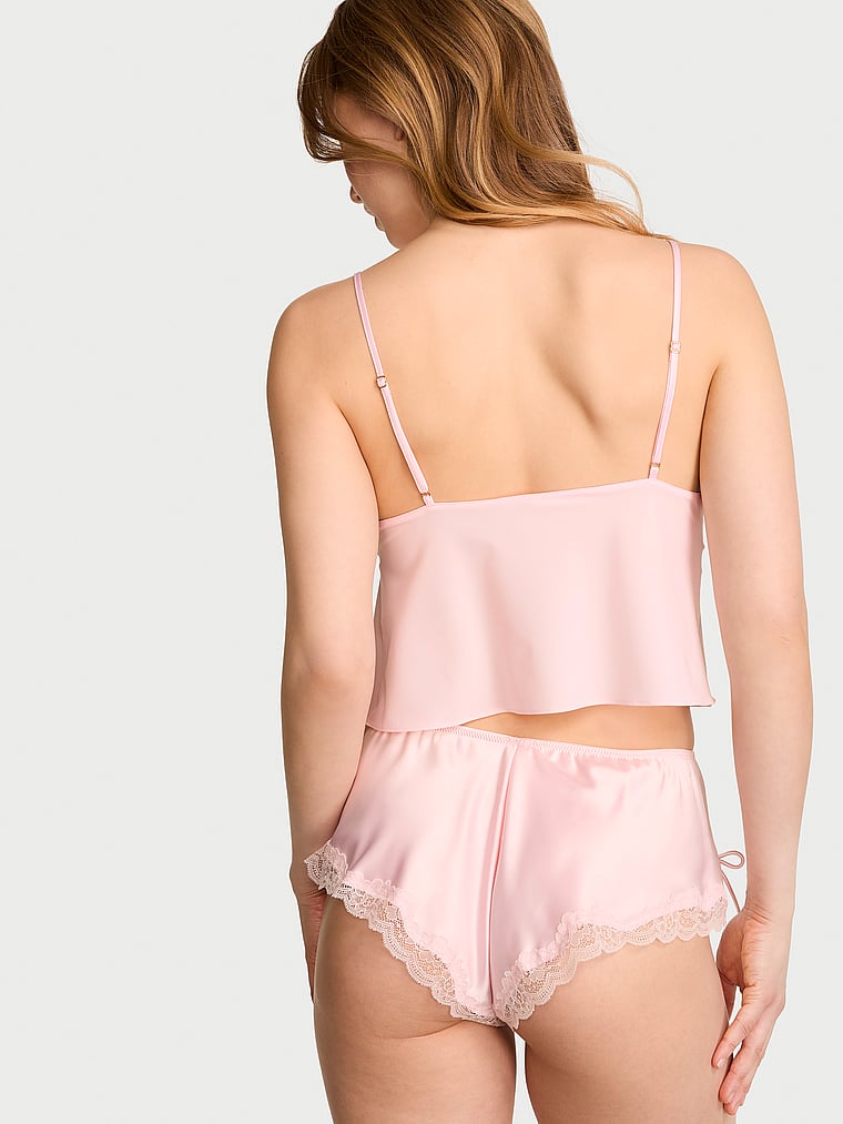 Victoria's Secret, Victoria's Secret Tease Satin & Chiffon Flyaway Cami Set, Angel Pink, onModelBack, 1 of 5 Lotta is 5'10" and wears Small