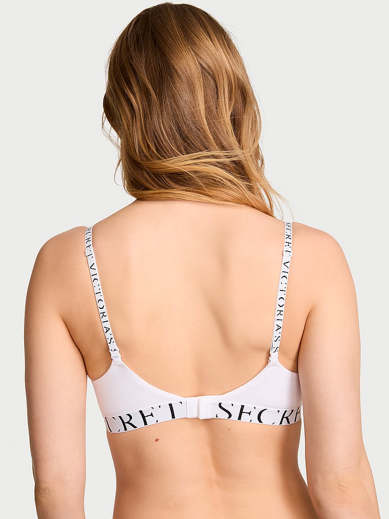 Victoria's Secret, The T-shirt Bombshell Add-2-Cups Cotton Exploded Logo Push-Up Bra, VS White, onModelBack, 2 of 3 Lotta is 5'10" or 178cm and wears 34B or Small