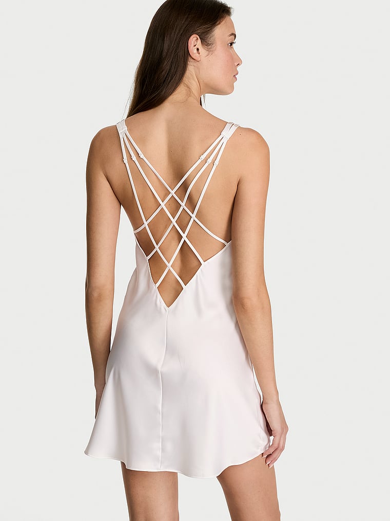 Victoria's Secret, Very Sexy Gradient Shine Strap Satin Slip Dress, Coconut White, onModelBack, 2 of 4 Kennidy is 5'11" and wears Small