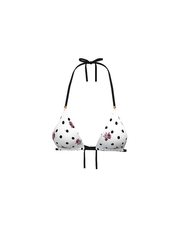 PINK SWIM Triangle String Bikini Top, Floral Dot Winter White/Pure Black, offModelFront, 4 of 4