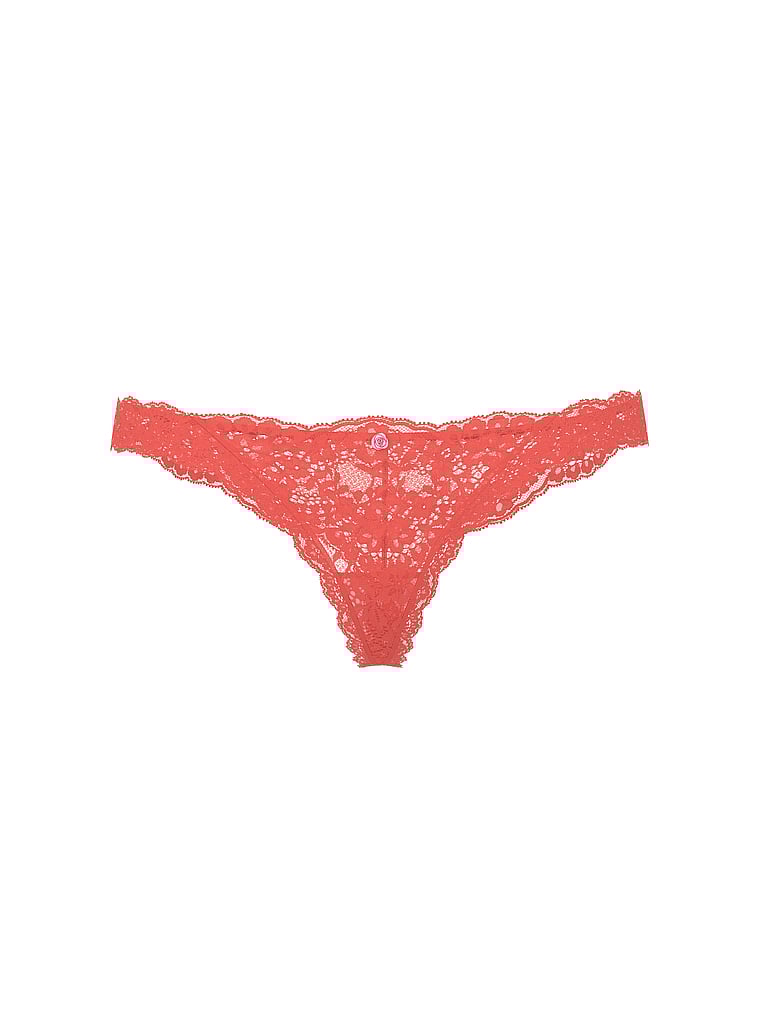 Victoria's Secret, Dream Angels Lace Thong Panty, Cactus Flower, offModelFront, 3 of 3