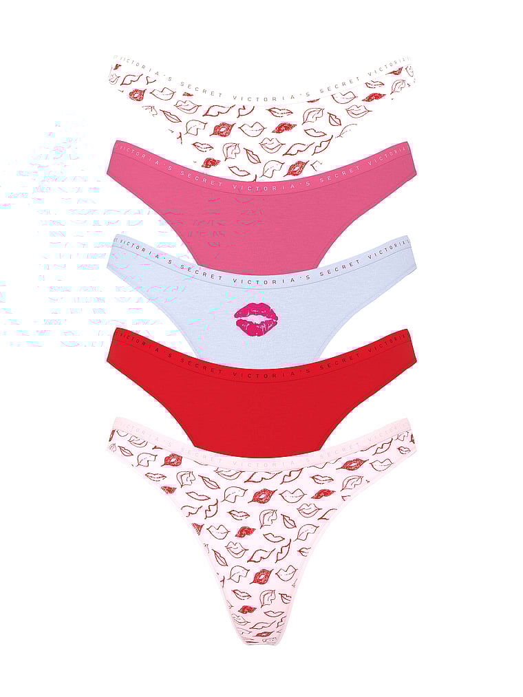 5-Pack Stretch Cotton High-Leg Scoop Thong Panties