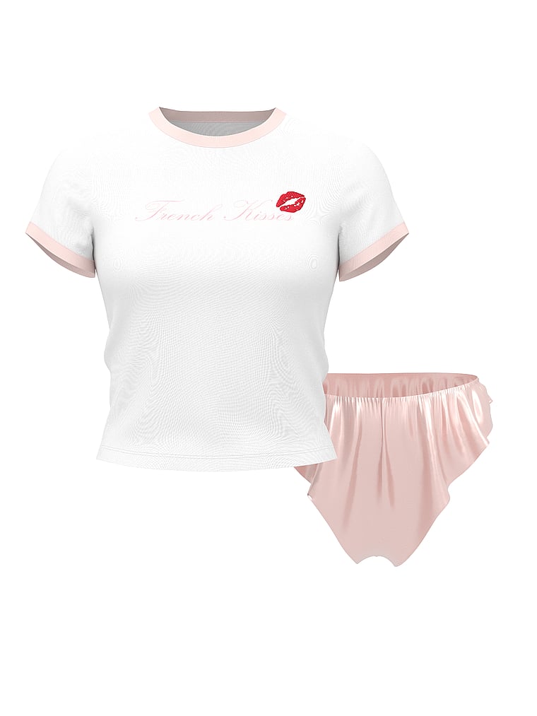 Victoria's Secret, Victoria's Secret Tease Tee & Flutter Short Set, VS White, offModelFront, 3 of 3