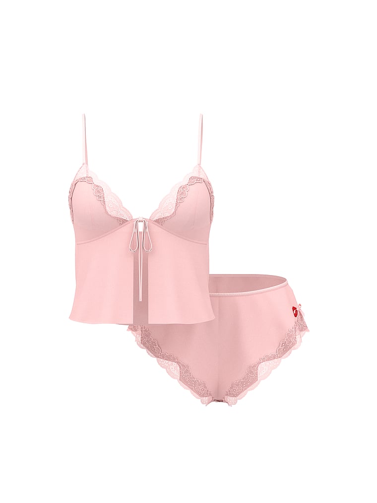 Victoria's Secret, Victoria's Secret Tease Satin & Chiffon Flyaway Cami Set, Angel Pink, offModelFront, 4 of 5