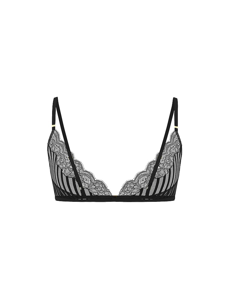 Victoria's Secret, Victoria's Secret Tease Rose Embroidery Triangle Bralette, Black, offModelFront, 2 of 4
