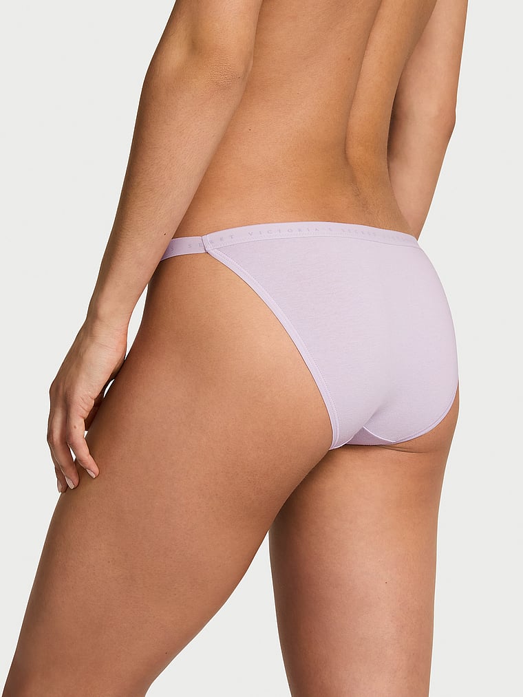 Cotton Pointelle Floral Lace-Trim String Bikini Panty