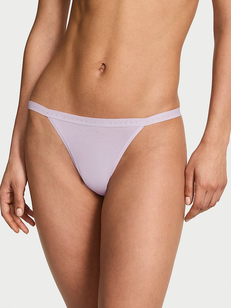Victoria's Secret, Victoria's Secret Stretch Cotton String Bikini Panty, Crystal Lilac, onModelFront, 1 of 2 Nikita is 5'10" and wears Small