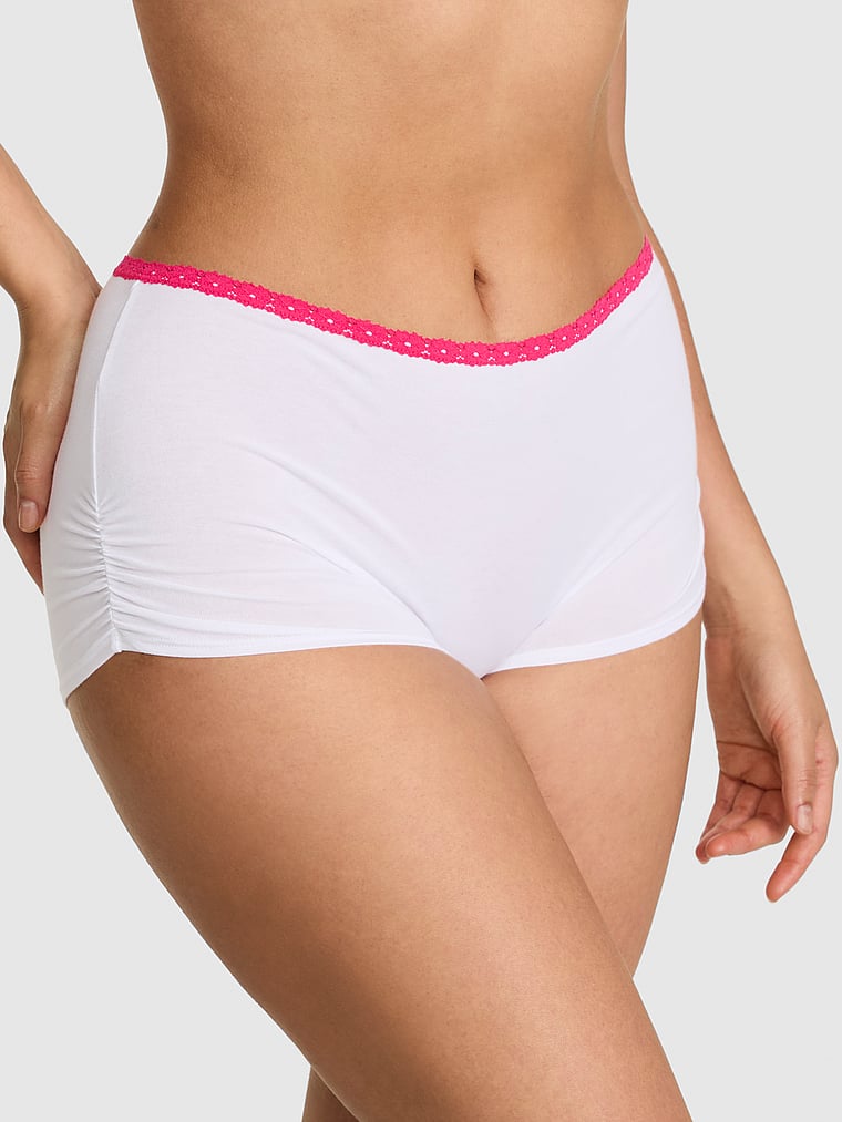 PINK Cotton Dorm Boyshort Panty, White "Sweeter Without You", onModelBack, 2 of 3 Breanna is 5'8" or 173cm and wears Large