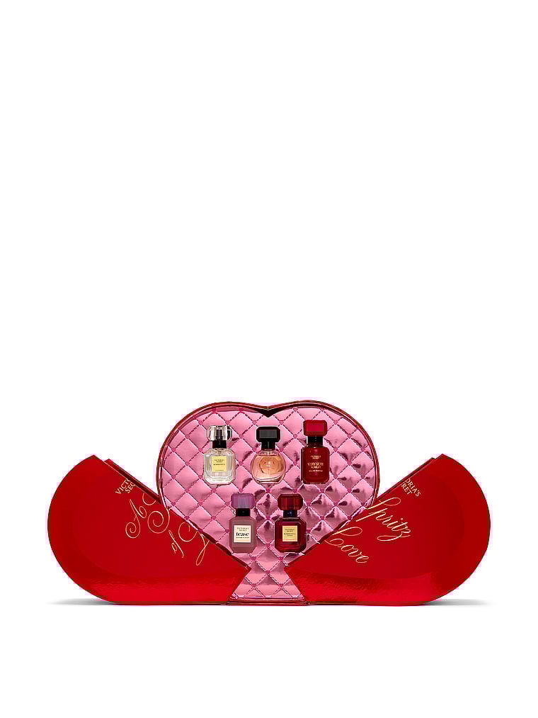 Victoria's Secret, Fine Fragrance 5-Piece Fragrance Discovery Gift Set including Tease Sugar Fleur and Heart-Shaped Box , Multicolored, onModelFront, 1 of 3