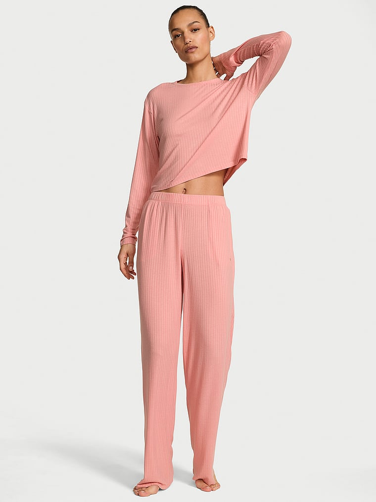 THETOE ♡ Victoria Knit Set Buy SoSoft™ Modal Wide-Rib Long Lounge Set, Black - Order Pajamas
