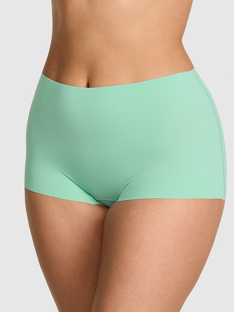 PINK No-Show Mid-Rise Boyshort Panty, Green Sea, onModelFront, 1 of 5 Breanna is 5'8" and wears Large