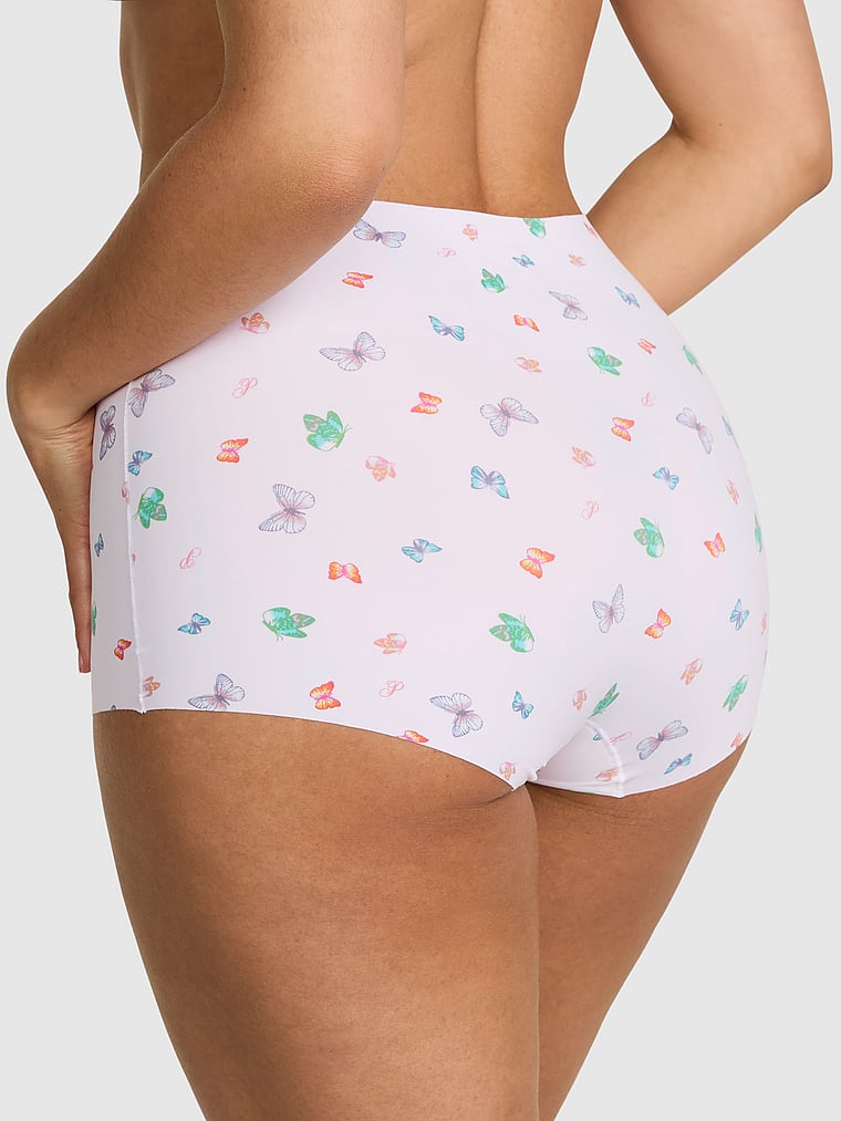 PINK No-Show Mid-Rise Boyshort Panty, White Multi Color Butterfly, onModelBack, 2 of 4 Breanna is 5'8" and wears Large