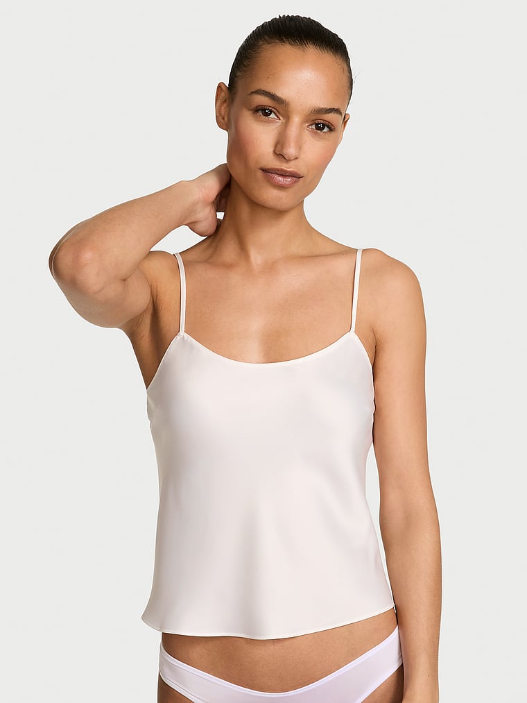 Victoria's Secret, Victoria's Secret Satin Cami Top, Coconut White, onModelFront, 1 of 3