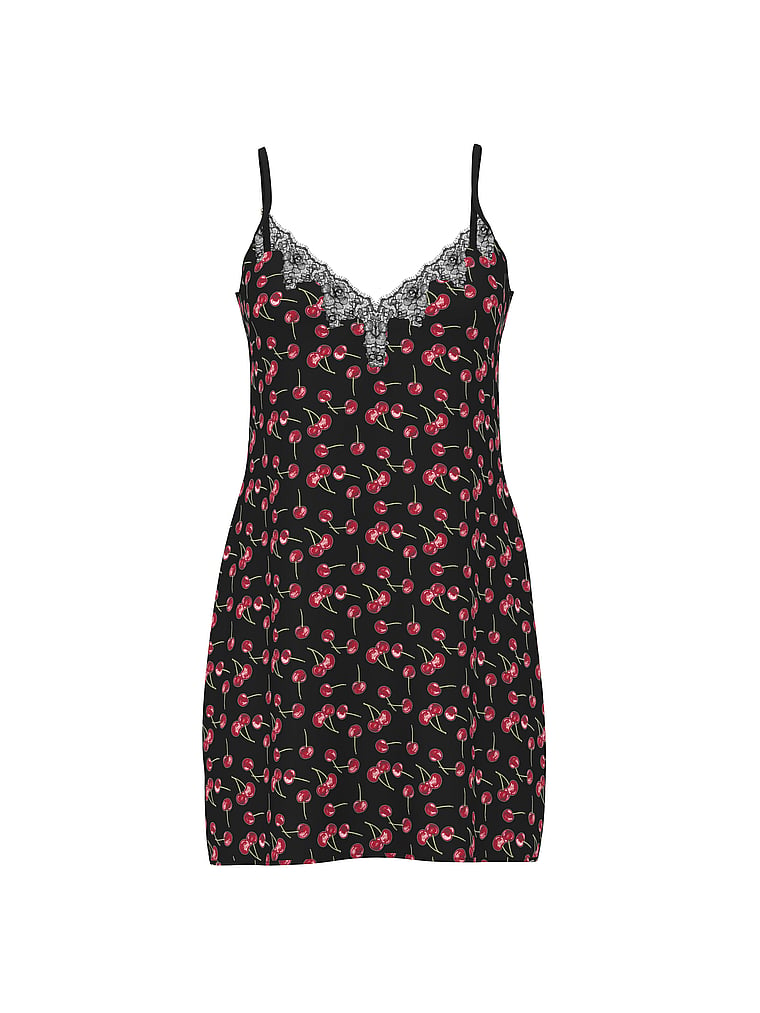 satin rose lace-trim asymmetric slip dress The Andamane
