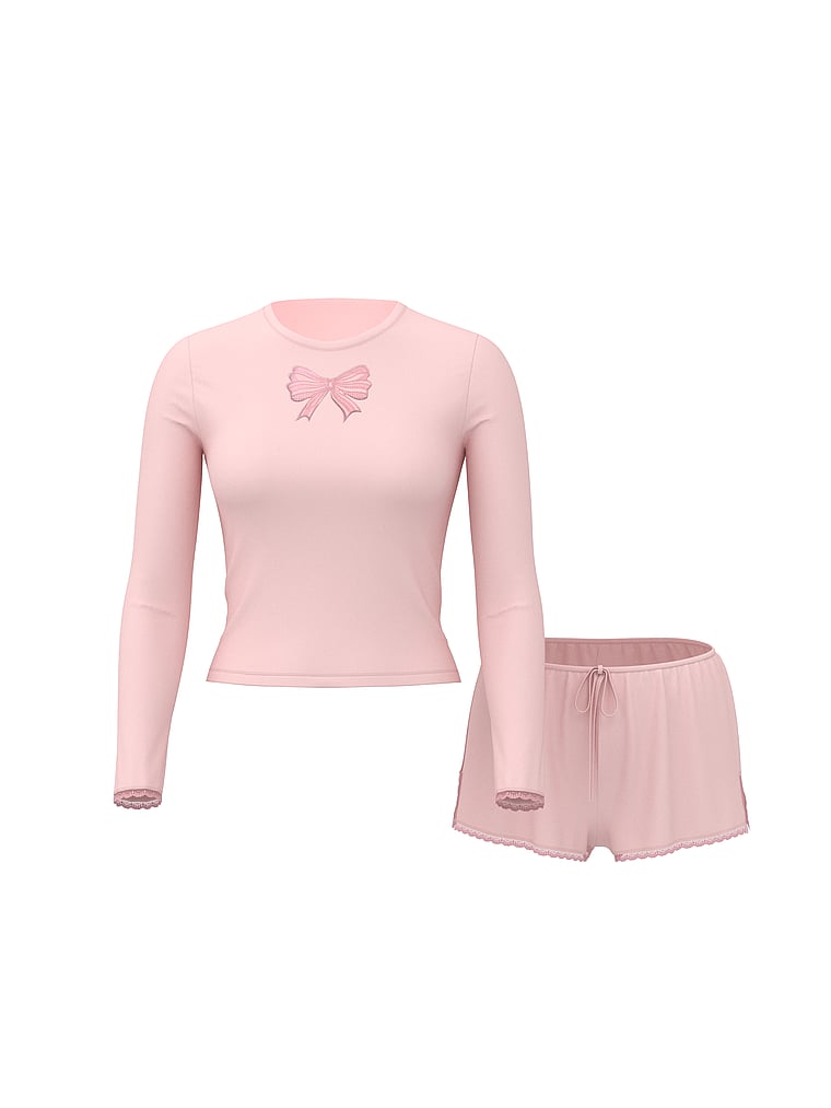 Victoria's Secret, Victoria's Secret SoSoft™ Modal Bow Long-Sleeve Tee & Short Set, offModelFront, 1 of 4