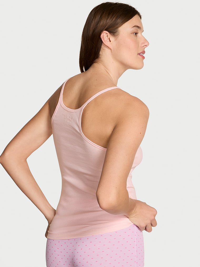 Victoria's Secret, Victoria's Secret Mix & Match Sleep Perfect Ribbed Tank Top, Pink, onModelBack, 2 of 4