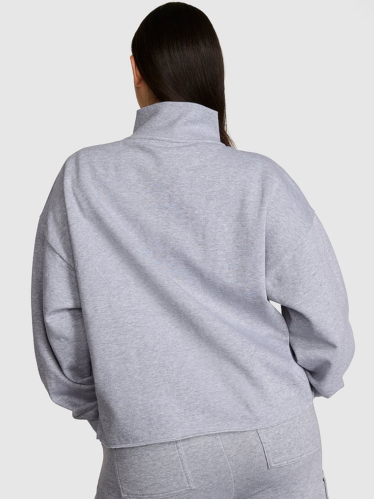 PINK Campus Fleece™ Quarter-Zip Straight-Cut Sweatshirt, Medium Heather Grey Spring, onModelBack, 2 of 2 Breanna is 5'8" and wears Medium