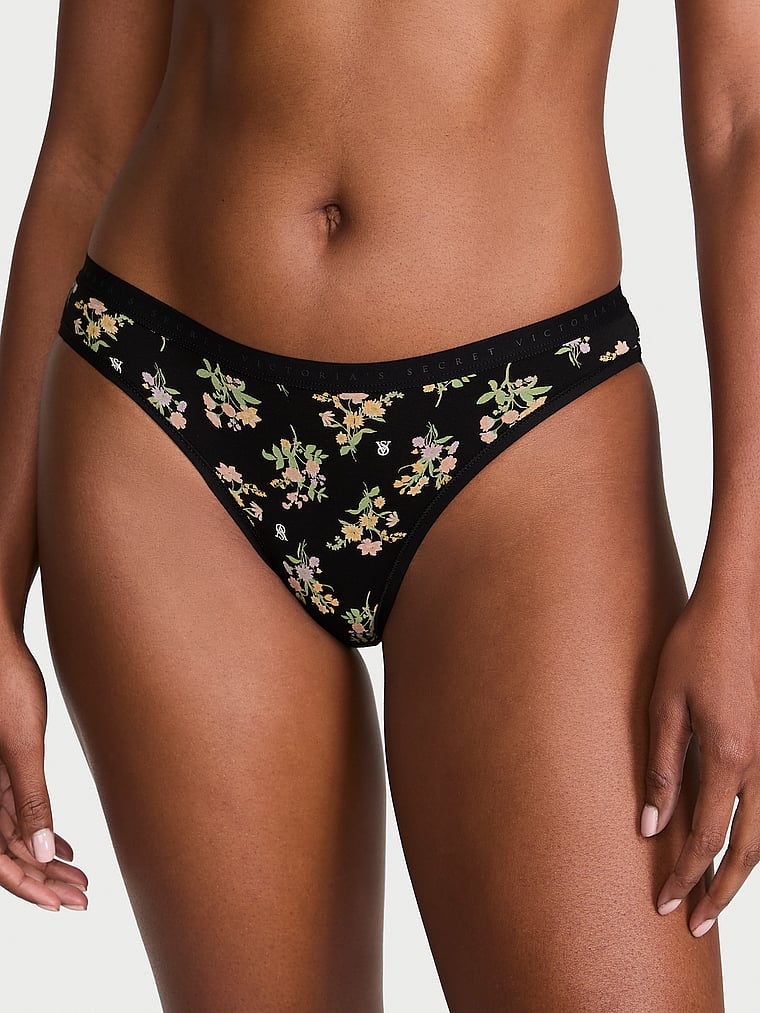 Victoria's Secret, Victoria's Secret Stretch Cotton Bikini Panty, Black Floral Bouquets, onModelFront, 1 of 3 Tsheca  is 5'9" and wears Small