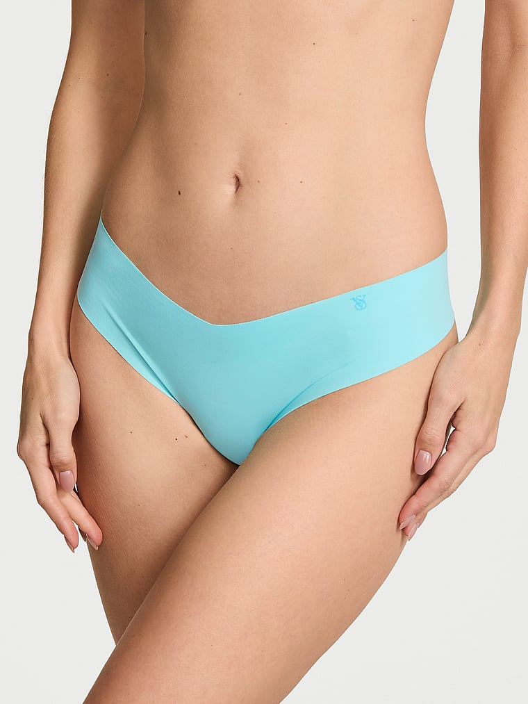 Victoria's Secret, No-Show No-Show Thong Panty, Aqua Blue, onModelFront, 1 of 3 Maggie is 5'7" and wears Small