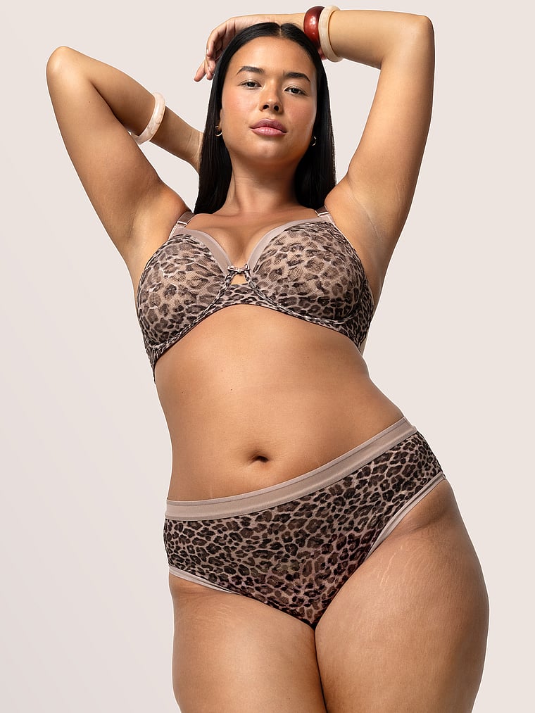 Victoria's Secret, Curvy Couture No-Show Lace High Leg Brief Panty, Leopard Lush, detail, 4 of 4
