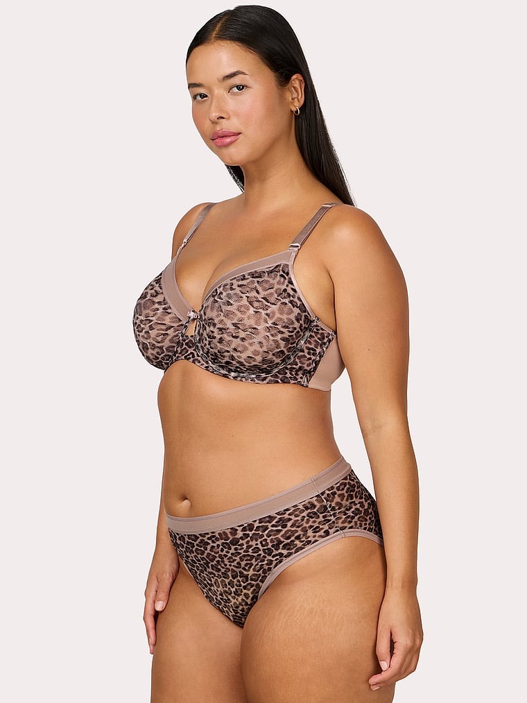 Victoria's Secret, Curvy Couture No-Show Lace High Leg Brief Panty, Leopard Lush, onModelSide, 3 of 4