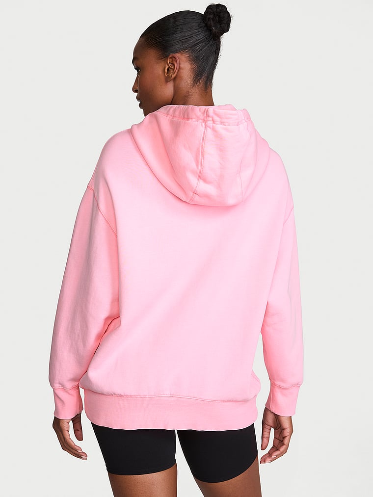Victoria's Secret, Angel Essentials Iconic Fleece Relaxed Hoodie, Washed Victoria Pink, onModelBack, 2 of 3 Tsheca  is 5'9" or 175cm and wears Small