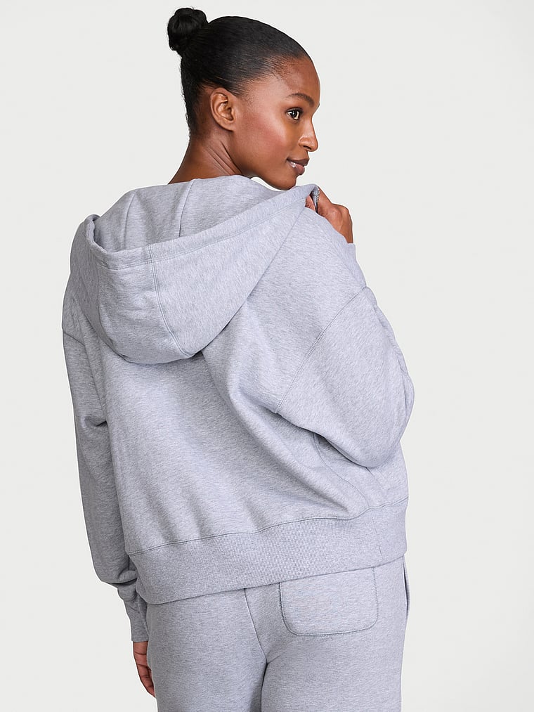 Victoria's Secret, Angel Essentials Iconic Fleece Full-Zip Hoodie, Medium Heather Grey, onModelBack, 2 of 3 Tsheca is 5'9" and wears Small