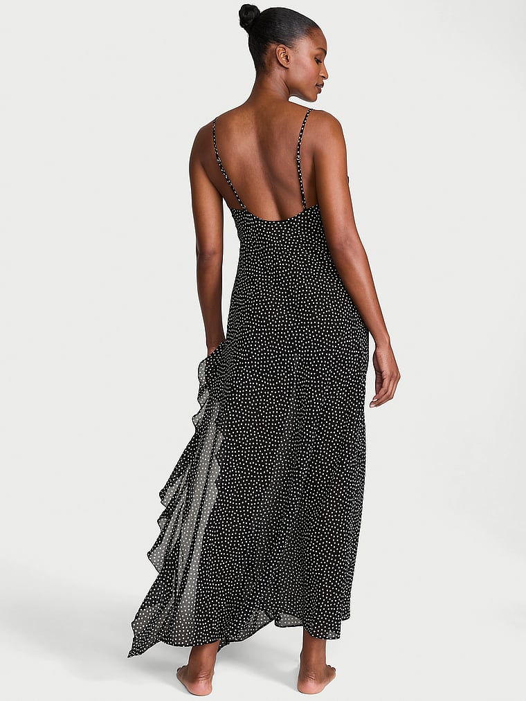 Chiffon Polka Dot Flutter Maxi Slip Dress
