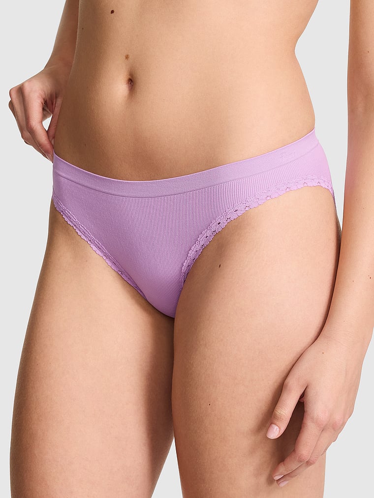 PINK Seamless Bikini Panty, Light Lilac, onModelFront, 1 of 3 Taylor is 5'8" or 173cm and wears Small