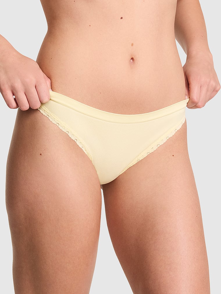 PINK Seamless Bikini Panty, Palest Yellow, onModelFront, 1 of 3 Taylor is 5'8" and wears Small